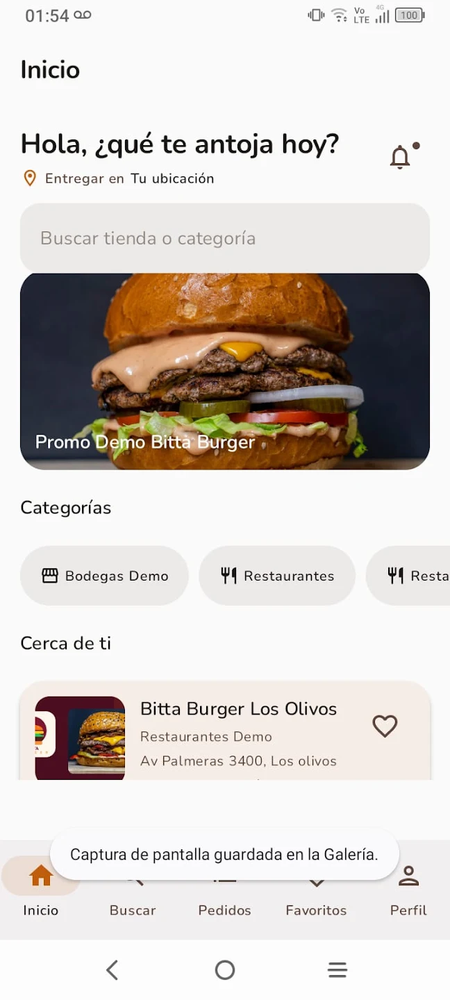 Otra vista de la aplicación Bita Express para clientes